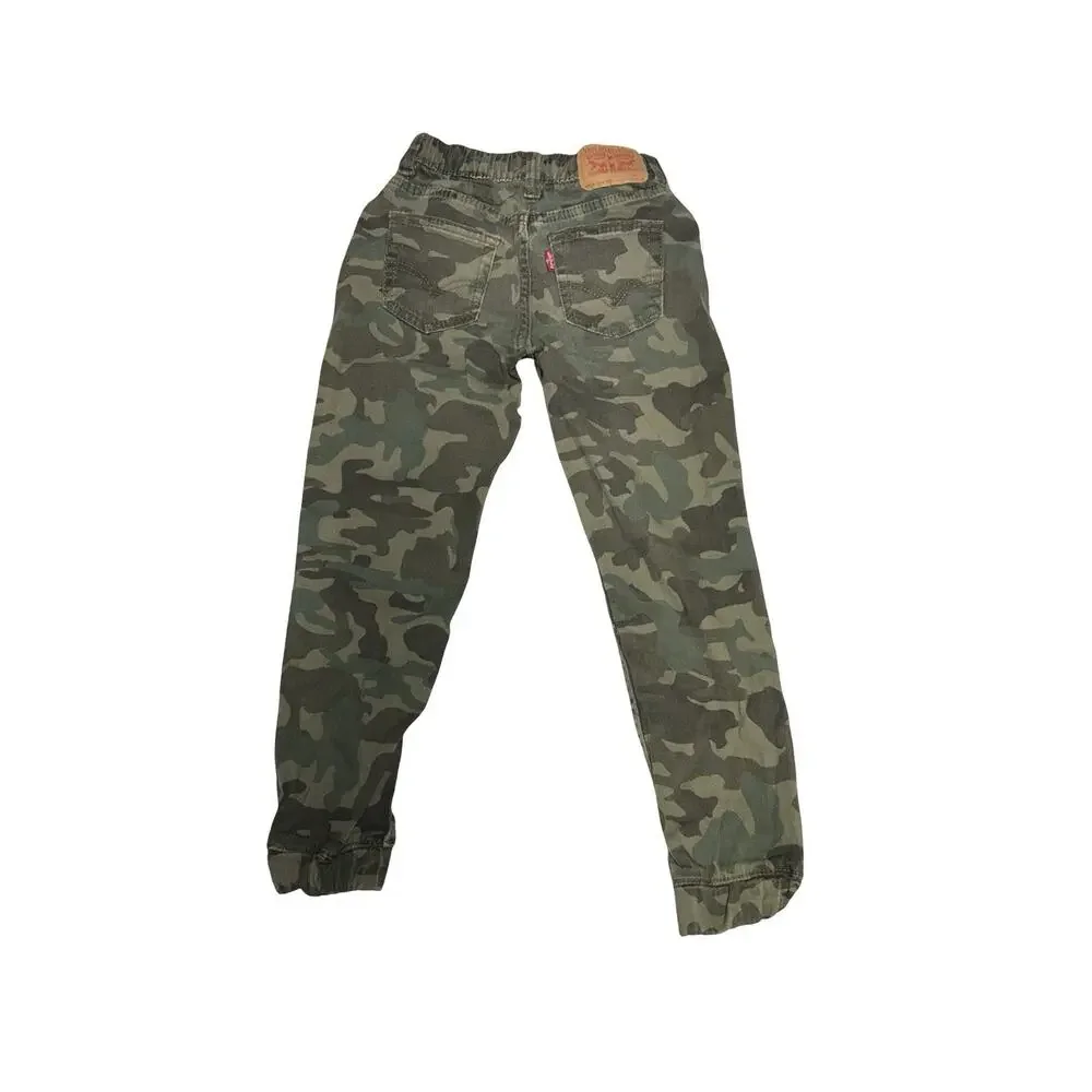 Levi’s Kids Camo Jogger Pants Size 7 Green Stretch Pull On Elastic Waist Cotton